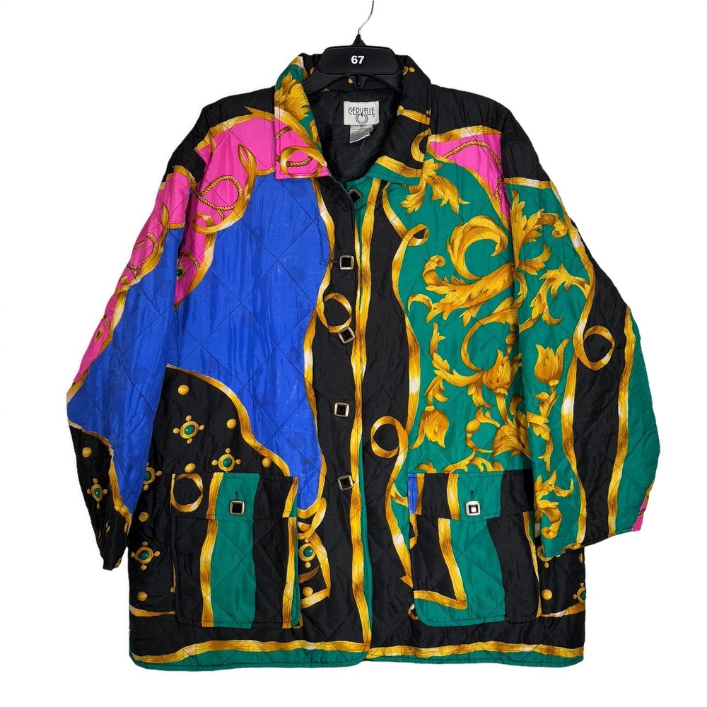 Cervelle Quilted Silk Jacket Womens XL Multicolor Baroque Vintage Good 90s Coat